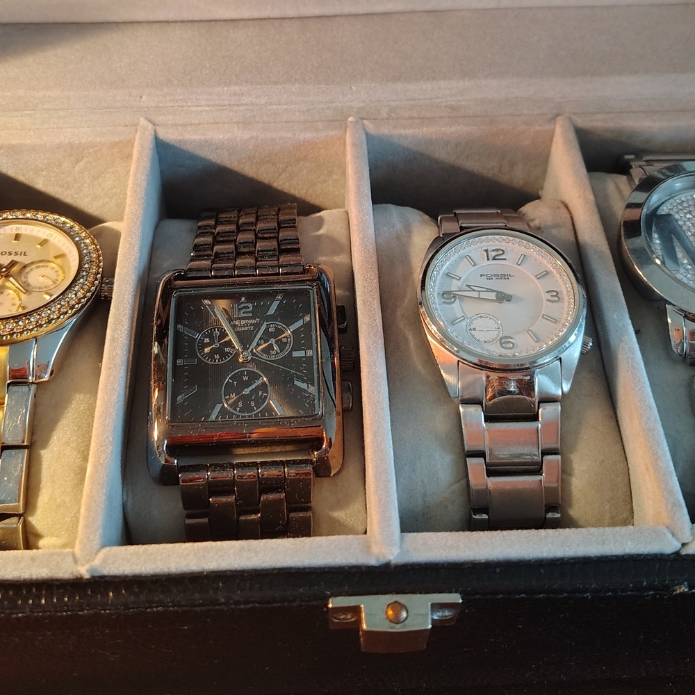 Fossil Silver and Black Watch Set And Michael Kors